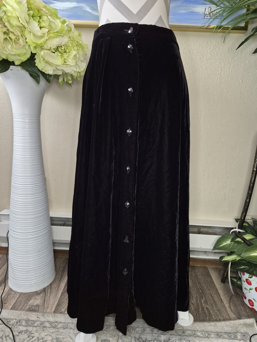 Counterparts Black Velvet Button-Front Maxi Skirt